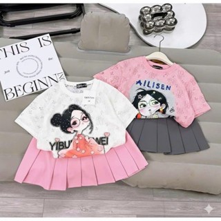 SET váy xếp ly co giãn 4 chiều in 5D cô bé đáng yêu, kích thước 9-43kg ( váy có lót trong) (ĐT 9)