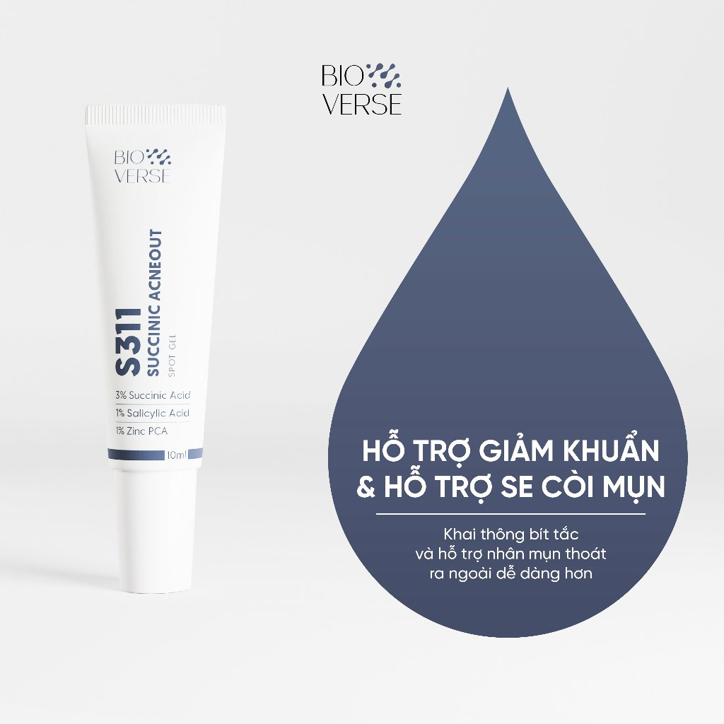 Gel chấm mụn Bioverse S311 3% Succinic acid + 1% Salicylic Acid hỗ trợ giảm khuẩn và se còi mụn