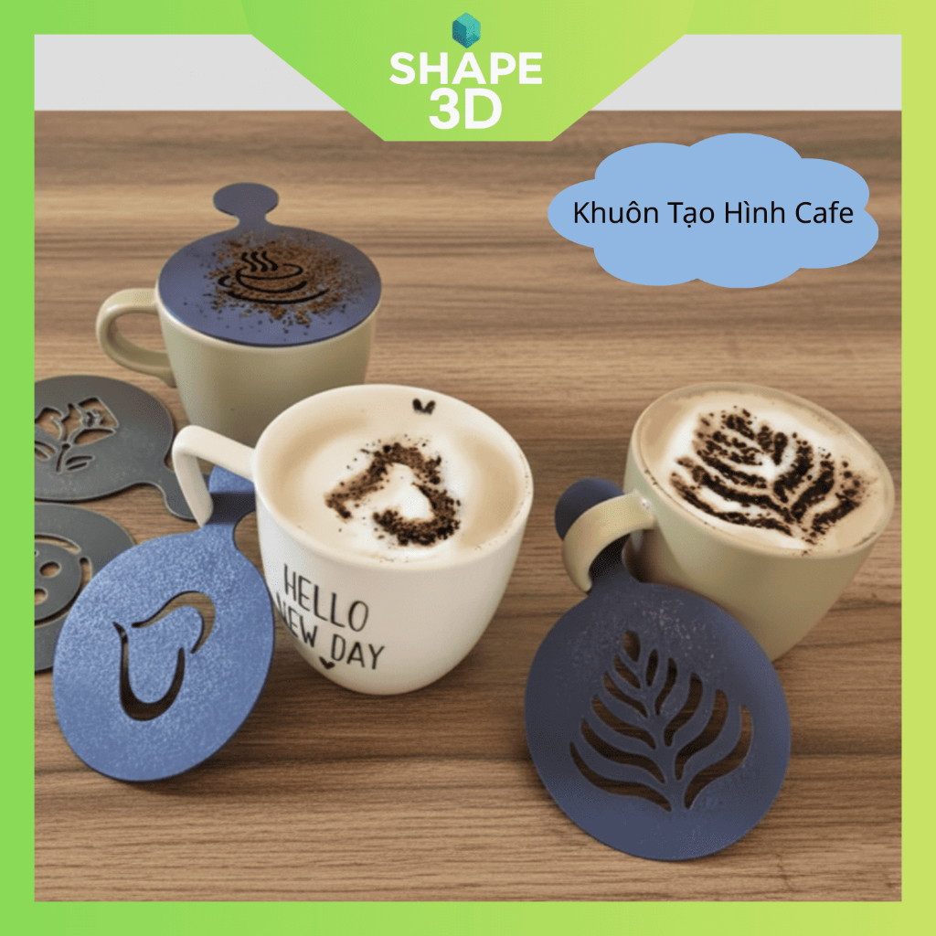 Dụng cụ cà phê - Khuôn Tạo Hình Cafe Latte Art 3 Mẫu - Trang Trí Bột Socola_Shape 3D - In3D Phụ kiện