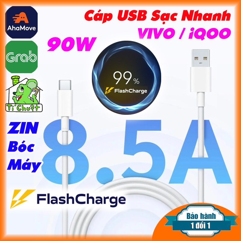[ZIN Bóc Máy] Cáp Sạc Nhanh 8.5A Flash Charge 90W VIVO / iQOO USB Type-C Chính Hãng