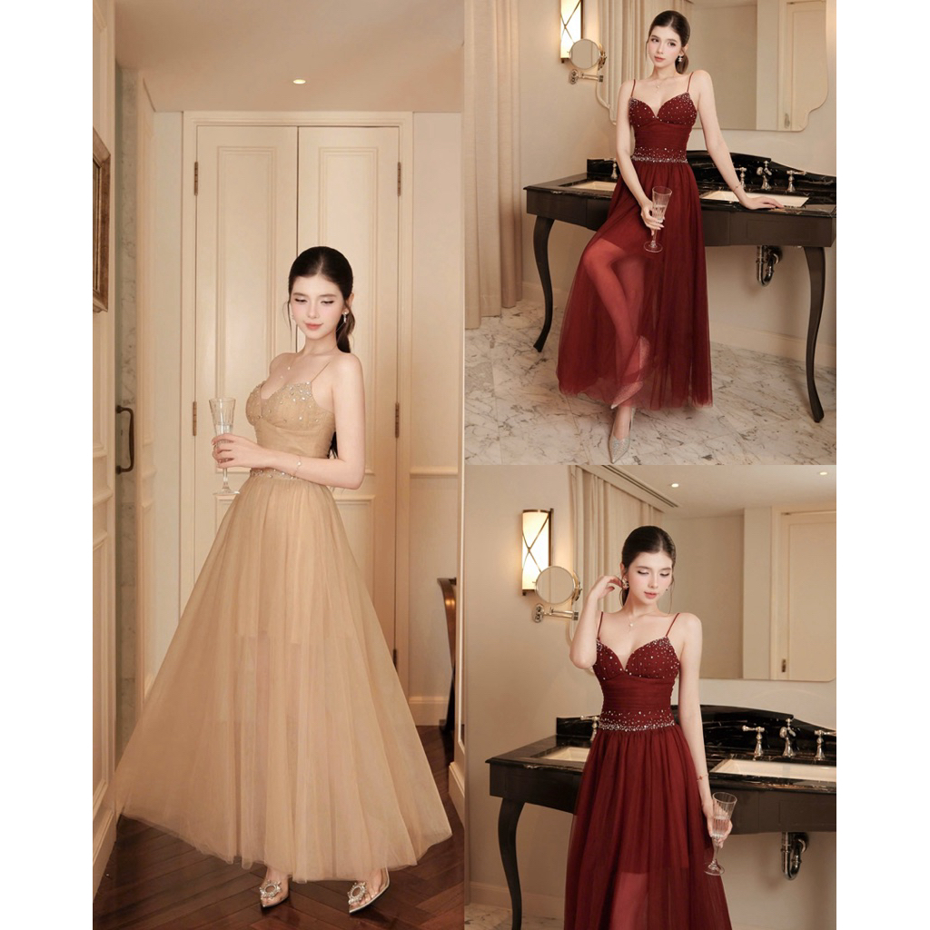 Đầm Maxi Tùng Lưới Bồng Bềnh Dáng 2 Dây Cúp Ngực Đính Đá Lấp Lánh 𝐃𝟐𝐓 𝐒𝐓𝐎𝐑𝐄