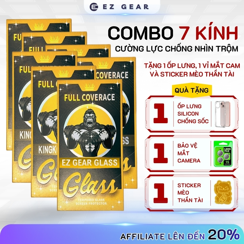 COMBO 7 Kính cường lực KK chống nhìn trộm khung tự dán dành cho IP 7/8/X/XS/11/12/13/14/15/16 Plus Promax