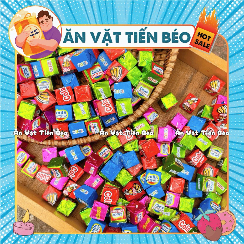 [50 VIÊN] Kẹo sữa socola cube Doten Mix Vị, choco cube candy, thơm ngon hấp dẫn