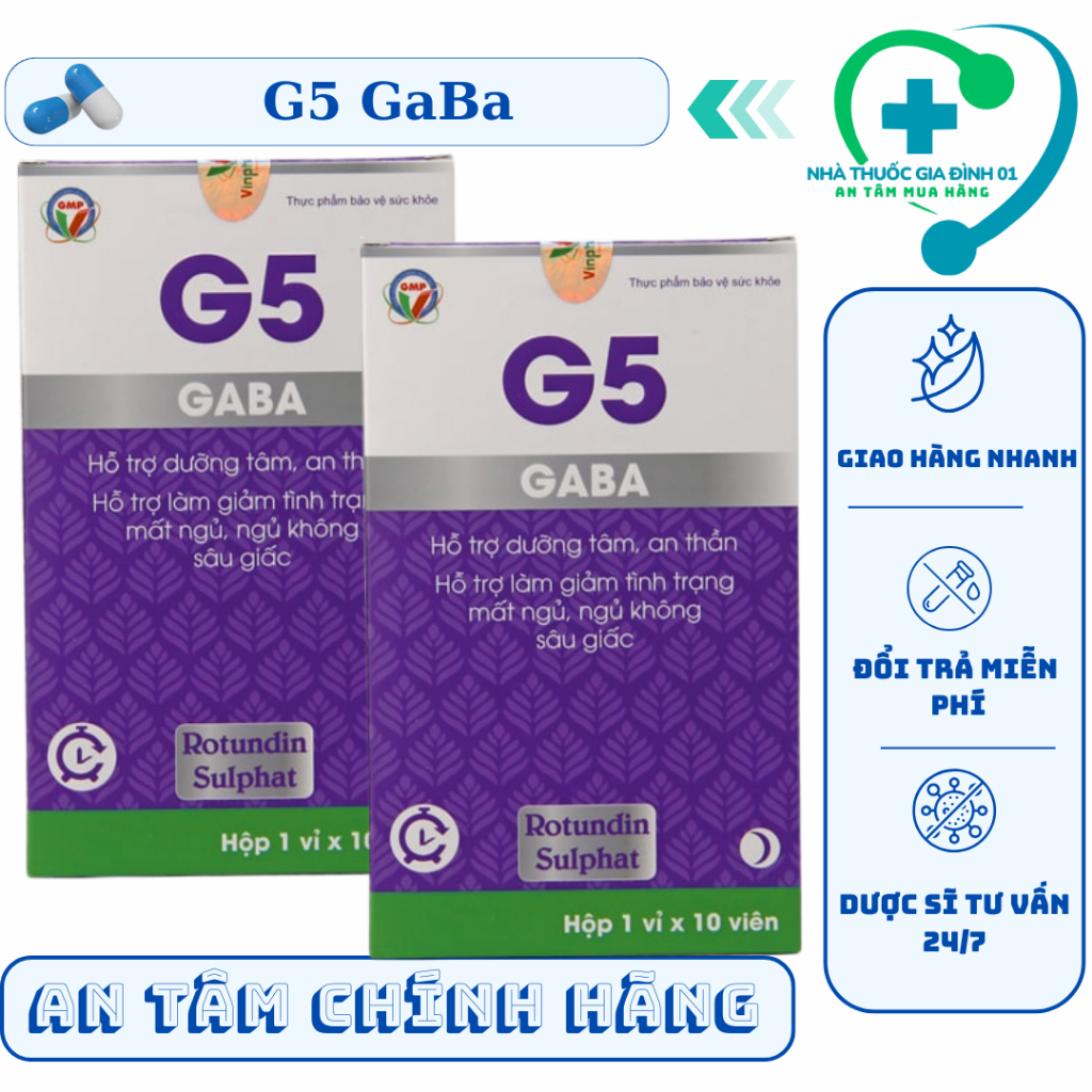 [CHÍNH HÃNG] VIÊN UỐNG G5 GABA HỖ TRỢ DƯỠNG TÂM AN THẦN CẢI THIỆN CHỨNG MẤT NGỦ