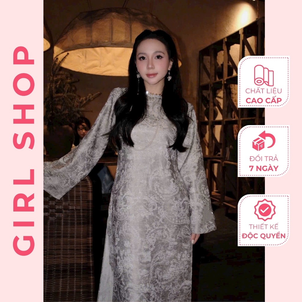 Set Áo Dài Cách Tân Gấm Ngọc Thiết Kế Cao Cấp Dáng Suông 2 Tà Cổ Tròn Sang Trọng Thanh Lịch GIRLSHOP