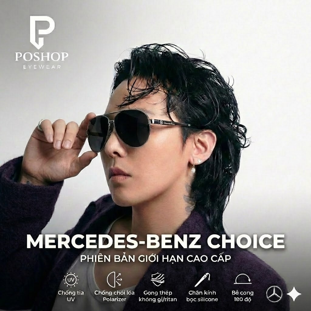 Kính râm đen nam Mercedes Benz chống chói uv400 cao cấp thời trang tròng polaroid phân cực mát mắt