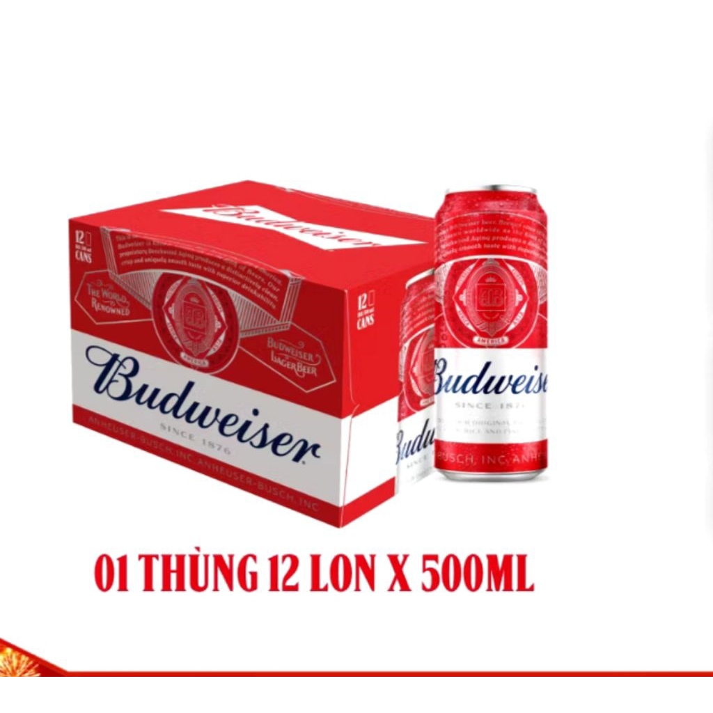 Thùng 12 lon bia Budweiser 500ml