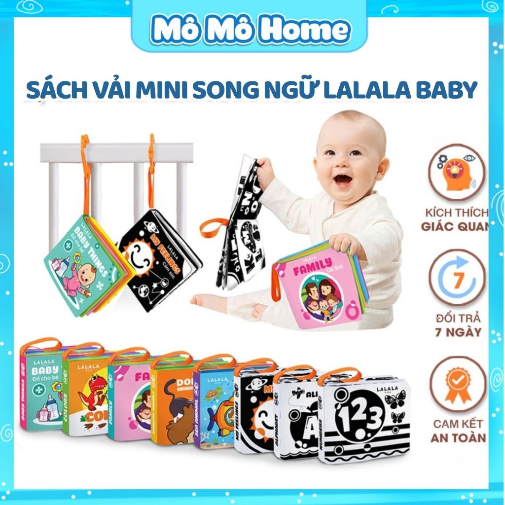 Đồ chơi vải cho bé song ngữ Anh Việt âm thanh sột soạt kích thước 12x11cm, 8 mặt sột soạt, Mô Mô Home