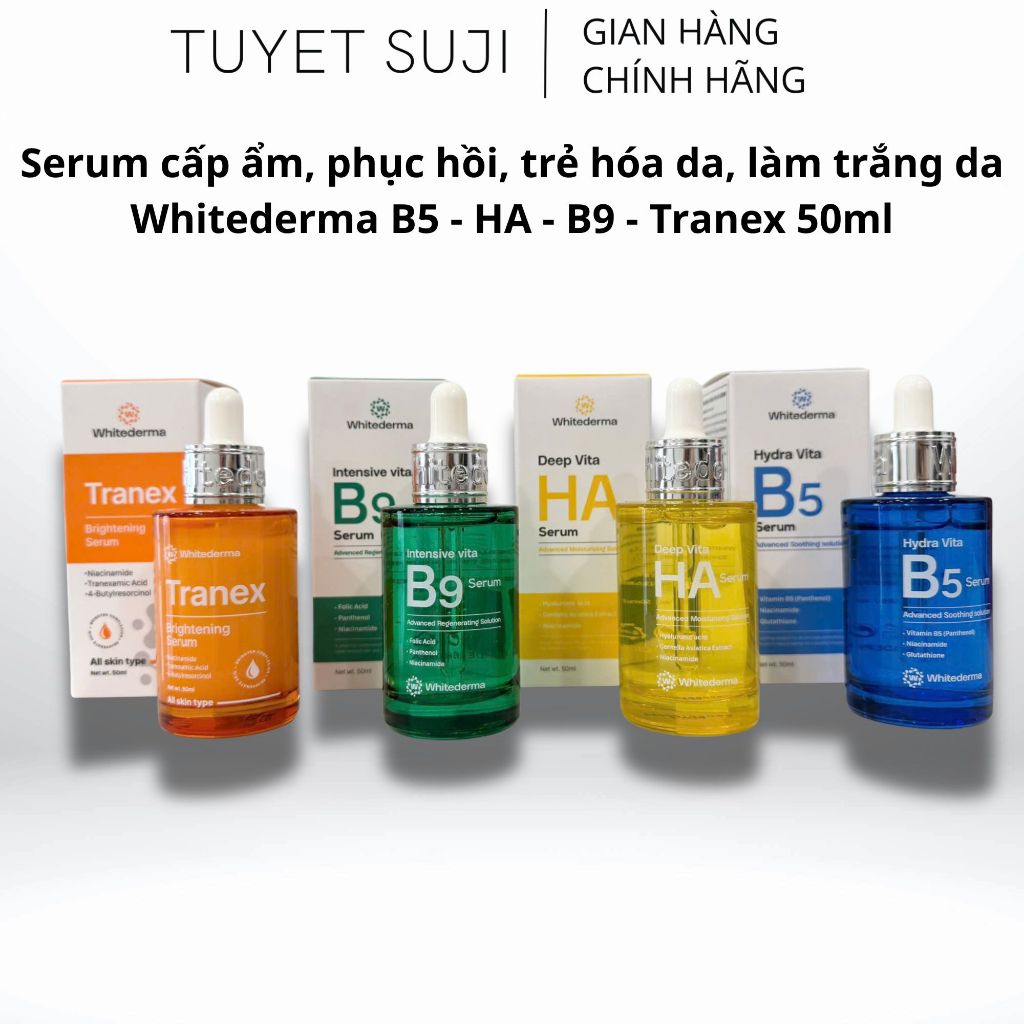 Serum cấp ẩm, phục hồi, trẻ hóa da, làm trắng da Whitederma B5 - HA - B9 - Tranex 50ml
