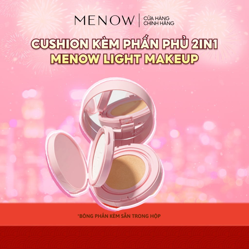 Cushion kèm Phấn Phủ 2in1 MENOW Light Makeup Cushion Powder Cream Pink Series 17gr