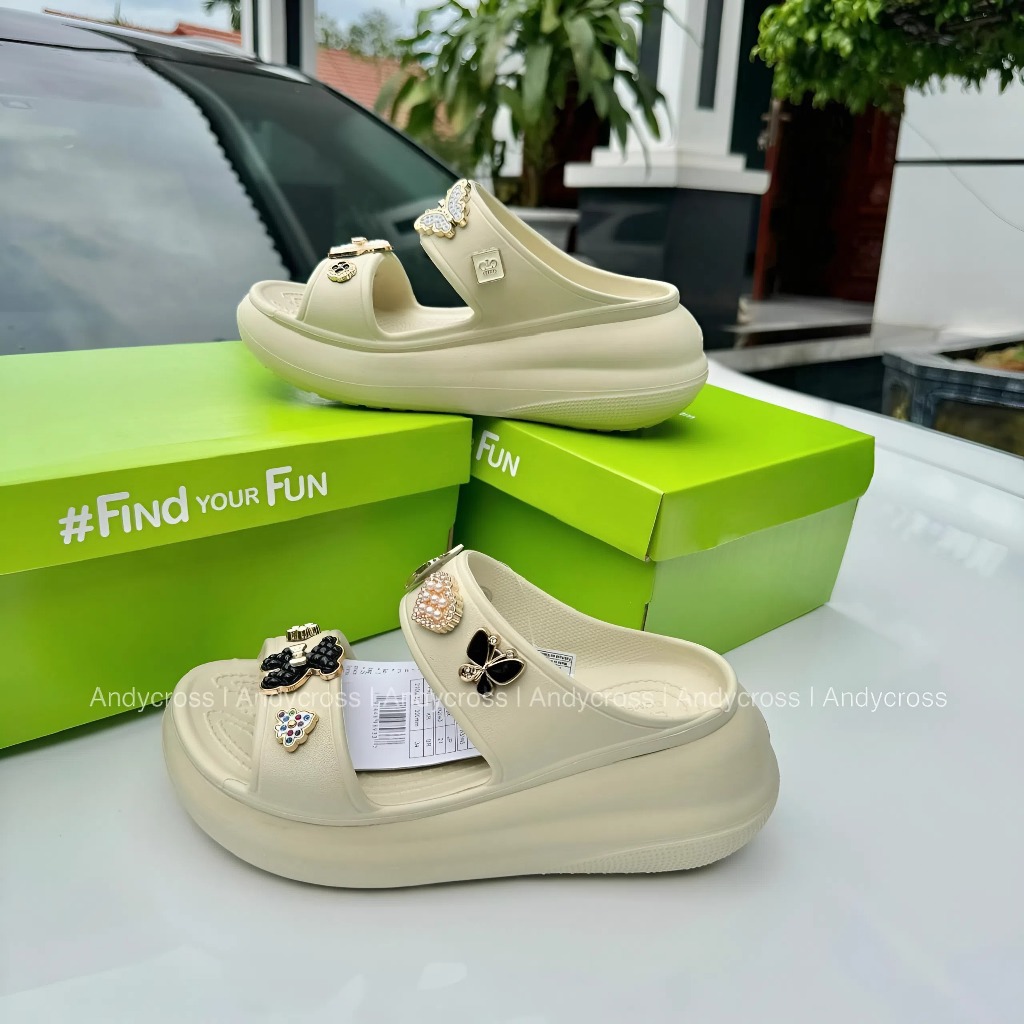 [Full Box] Cross Đế Cao 7CM - Cross Sandal Nữ Đế Cao, tặng kèm sẵn Charm 3D gắn dép