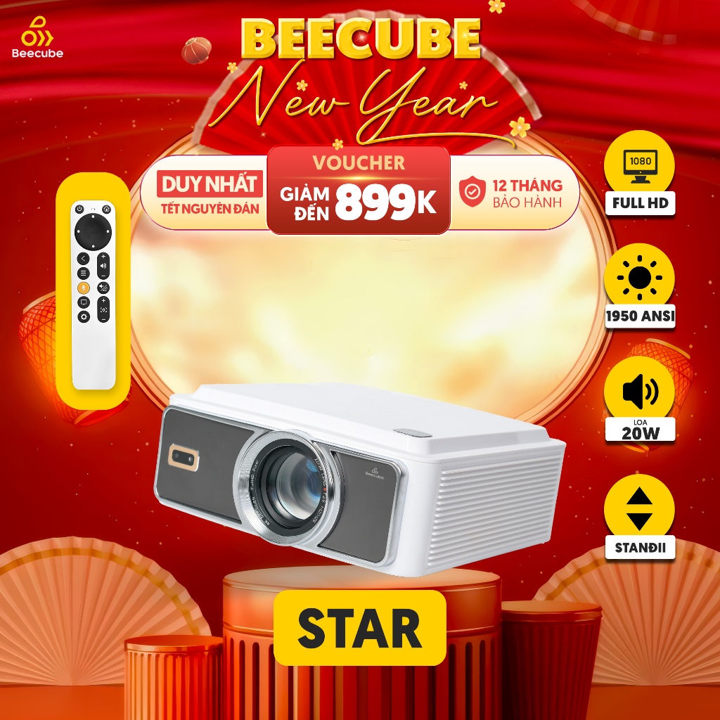 [Tặng phụ kiện] Máy chiếu BeeCube Star - Độ sáng cao nhất thị trường - Full HD 1080P- Hỗ Trợ 4K - Bảo hành 12 tháng
