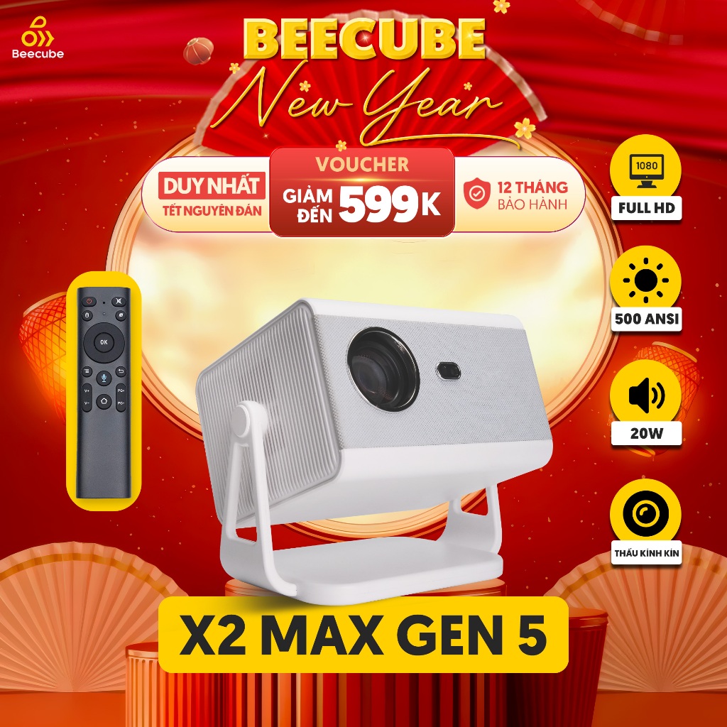 [Tặng Phụ Kiện] Máy Chiếu Mini Cao cấp Beecube X2 Max Gen 5 - Độ phân giải Full HD 1080P - Tích hợp 