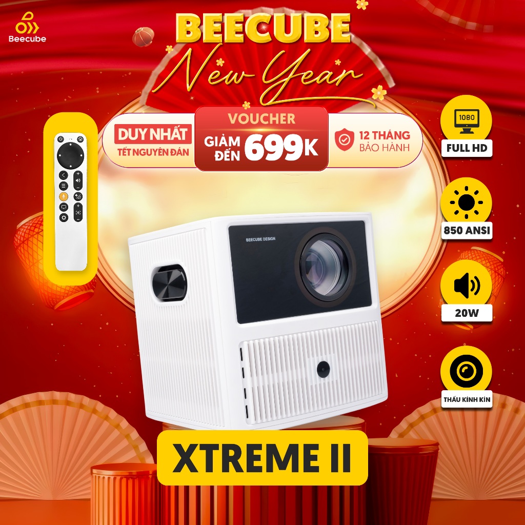[Tặng phụ kiện] Máy chiếu mini BeeCube Xtreme GEN 2 - Độ sáng lớn, Full HD 1080P- Hỗ Trợ 4K - Tích hợp loa 20W