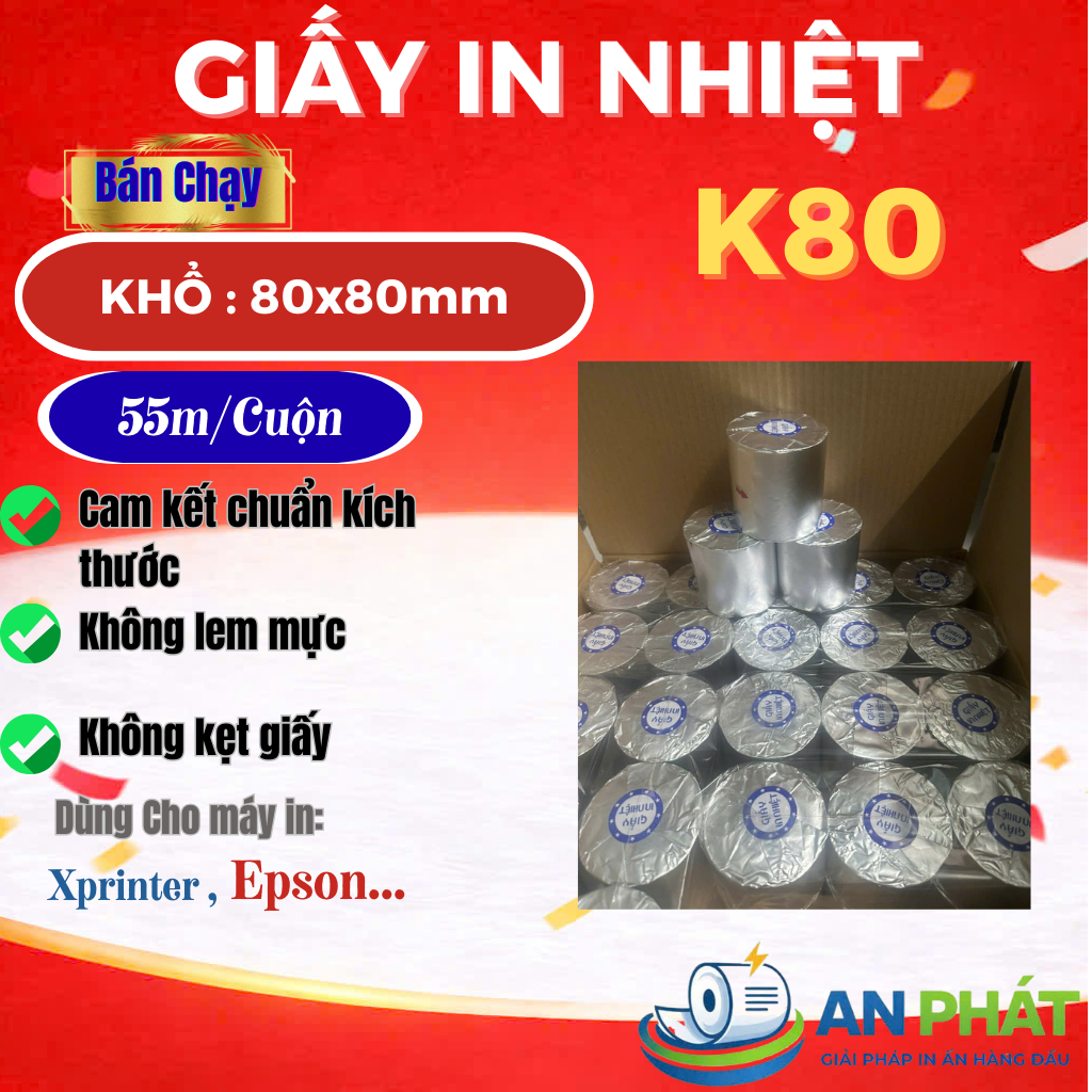 THÙNG 50 CUỘN Giấy In bill K80x80 Giấy In Hóa Đơn K80x80