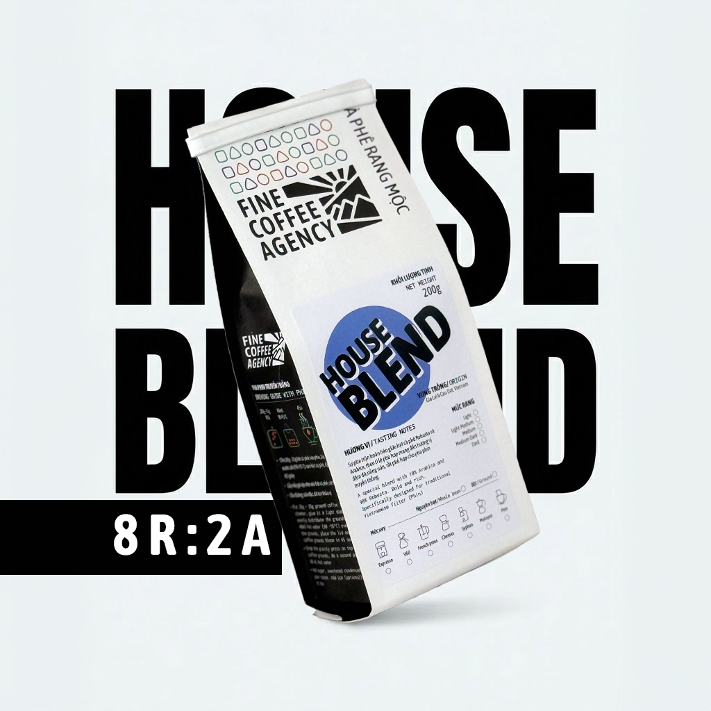 Cà Phê House Blend (80% Robusta & 20% Arabica) - Hương Caramel & Vani - 200 Gram - Vị Cân Bằng, Tròn Đầy