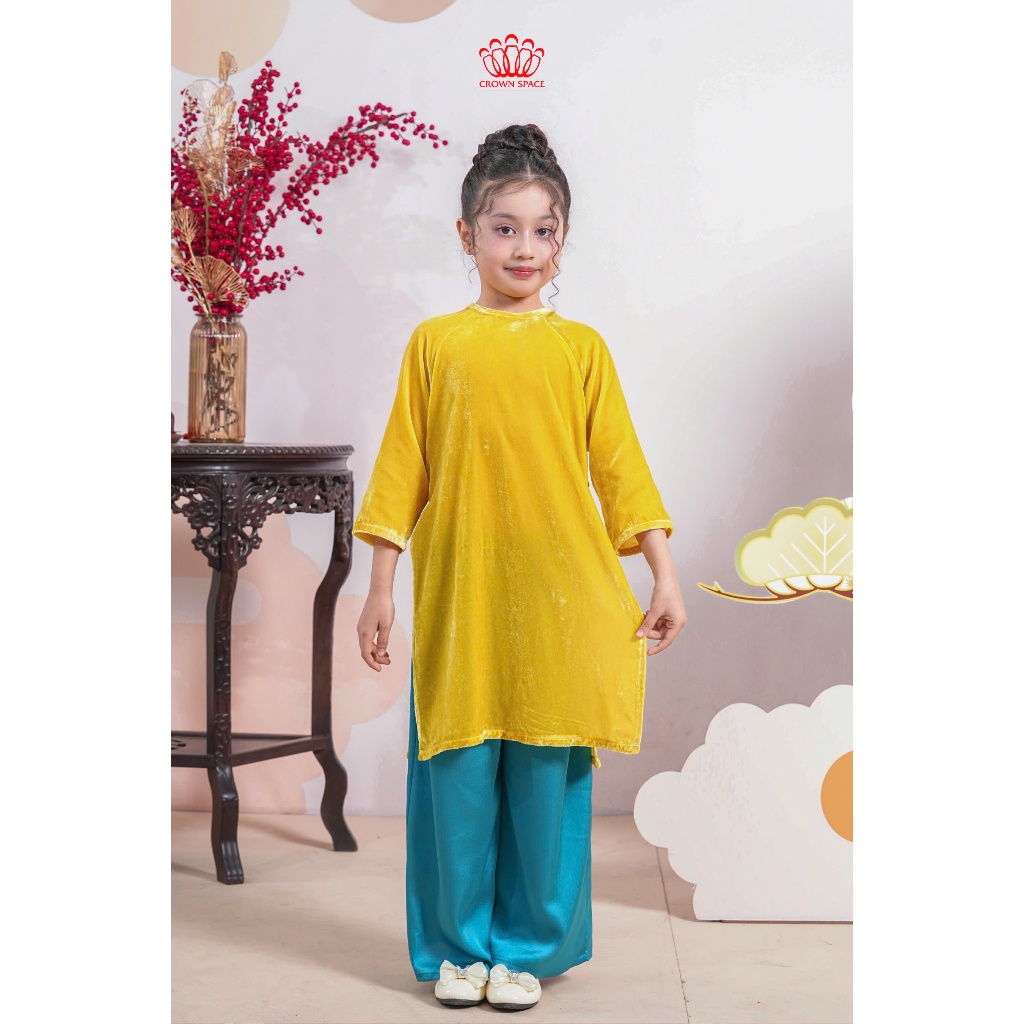 Áo Dài Bé Gái Nhung Phúc Lành Nắng Xuân Bình An | Crown Space CKGL9961806
