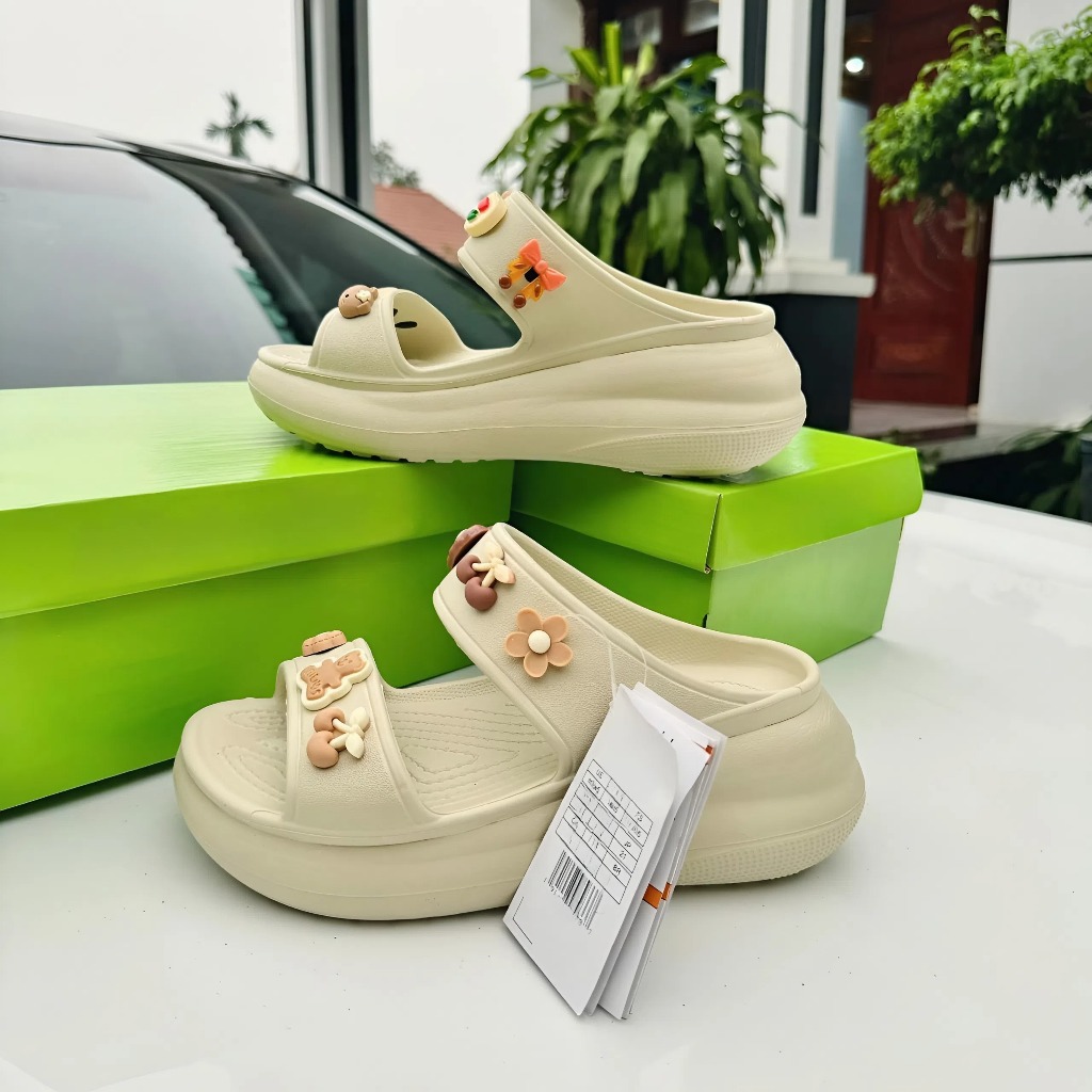 [Full Box] Cross Đế Cao 7CM - Cross Sandal Nữ Đế Cao, tặng kèm sẵn Charm 3D gắn dép