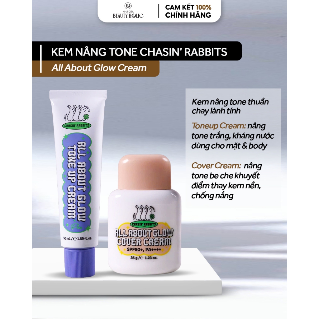 Kem nâng tone thuần chay CHASIN RABBITS ALL ABOUT GLOW TONE UP CREAM - ALL ABOUT GLOW COVER CREAM