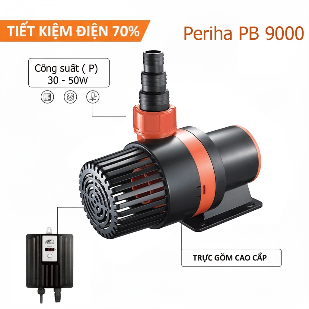 Máy Bơm Periha PB 9000 (30-50W) Tiết Kiệm Điện - 3 Chế Độ Chỉnh Lưu Lượng, Trục Gốm Cao Cấp