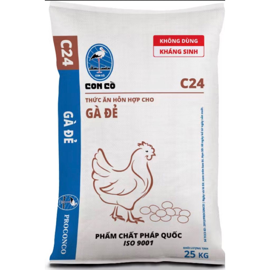 Cám gà đẻ Con Cò cho gà, chim câu. bao 25kg.
