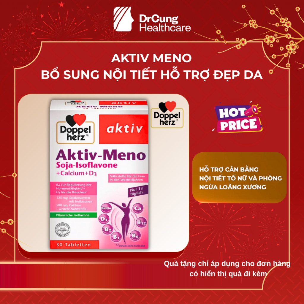 Aktiv Meno Doppelherz - Viên Uống Bổ Sung Nội Tiết Tố Nữ, Nội Tiết Tố Nữ, Mầm Đậu Nành, Làm Đẹp Da (30V)