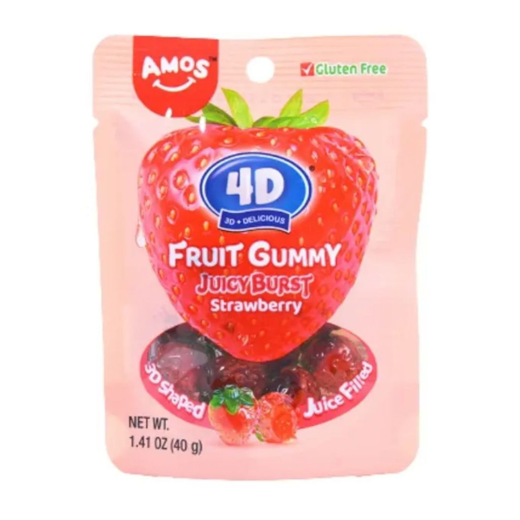 [Date Mới] Kẹo dẻo 4D Fruit gummy vị dâu Amos gói 40g (1 Gói) KKM