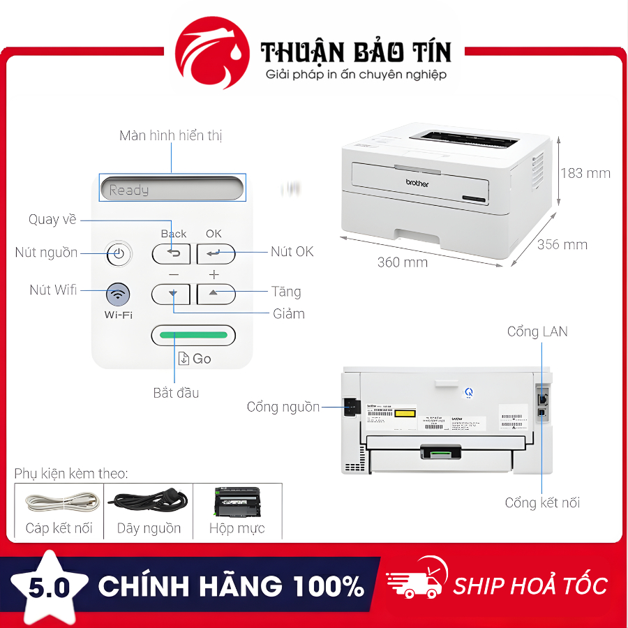 Máy In Laser Brother HL-B2180DW – In Đảo Mặt, Kết Nối USB/WiFi – Dùng Mực B027 – Chính Hãng