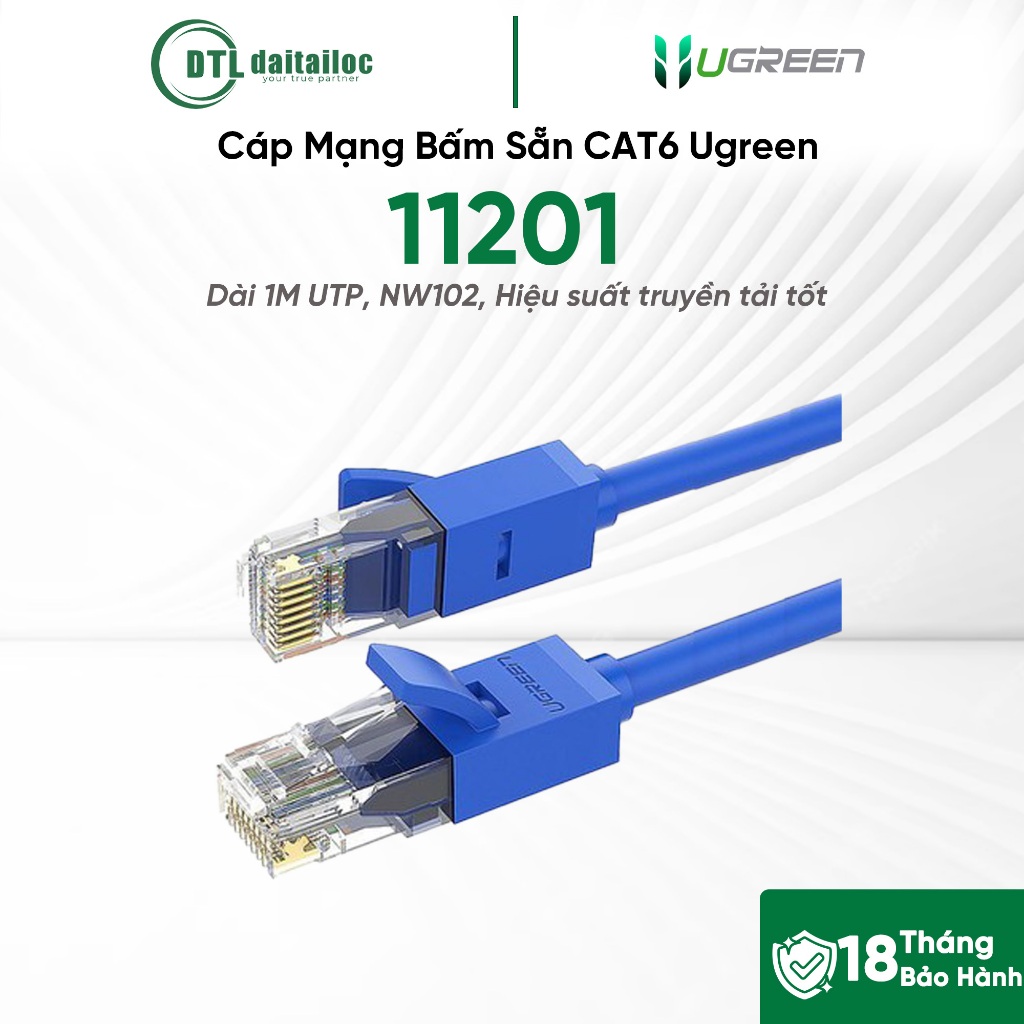 Cáp Mạng Bấm Sẵn CAT6  Ugreen 11201 Dài 1M UTP NW102