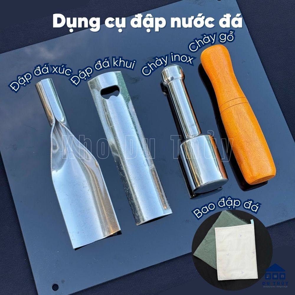 Dụng cụ đập nước đá bằng vải, chày inox, chày gỗ, đập đá nhanh gọn, tiện lợi, đập đá kèm đồ khui