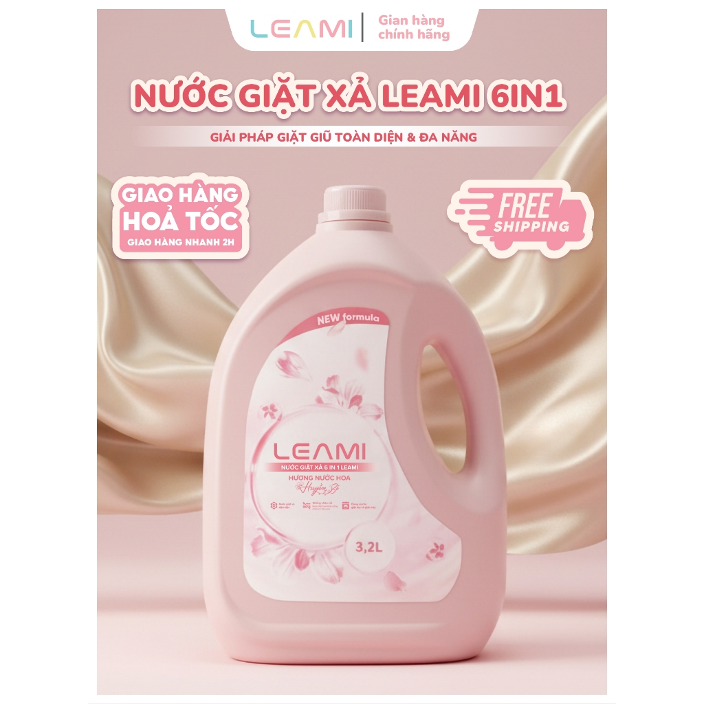 Nước Giặt Xả Đậm Đặc Leami 3.2L  – Hương Nước Hoa Huyền Diệu/ Hương nắng mai - lưu hương lâu.