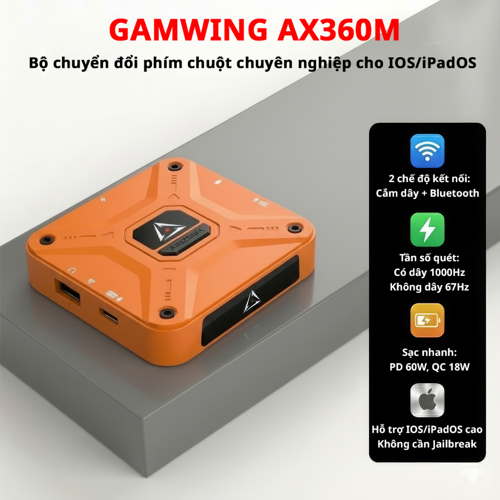 Gamwing XuanJi 2 - AX360M Bộ chuyển đổi phím chuột chuyên nghiệp cho IOS/iPadOS không cần Jailbreak 