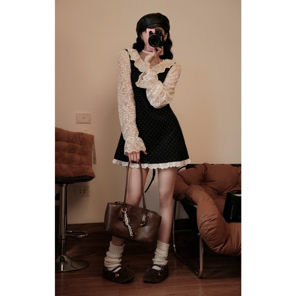 (KHÔNG KÈM ÁO TRONG) Váy Dạ Chấm Bi Viền Ren Dây Eo V869 Susstore Thời Trang Nữ | BigBuy360 - bigbuy360.vn