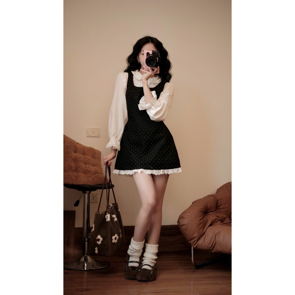 (KHÔNG KÈM ÁO TRONG) Váy Dạ Chấm Bi Viền Ren Dây Eo V869 Susstore Thời Trang Nữ | BigBuy360 - bigbuy360.vn