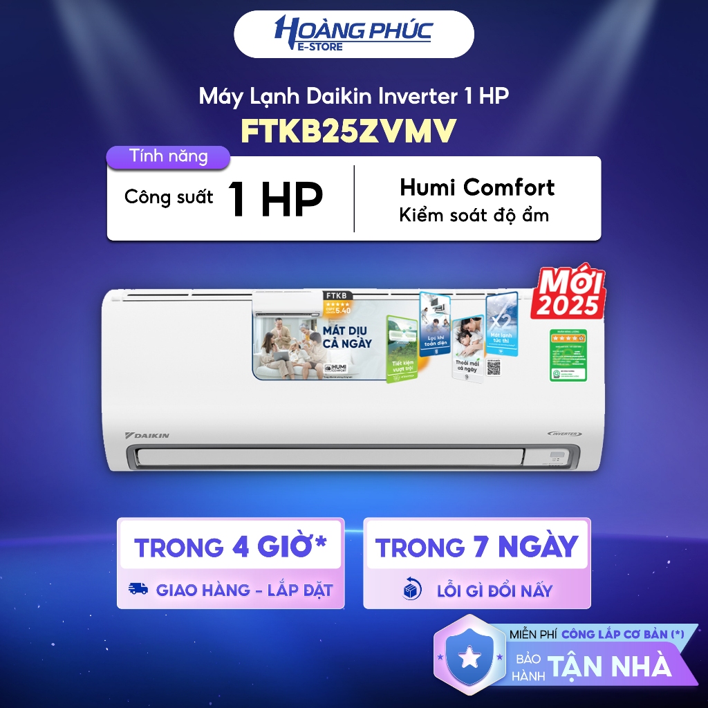FTKB25ZVMV | Điều Hoà DAIKIN Inverter 1 chiều FTKB25ZVMV 1 HP series FTKB {Ship HCM 0Đ}