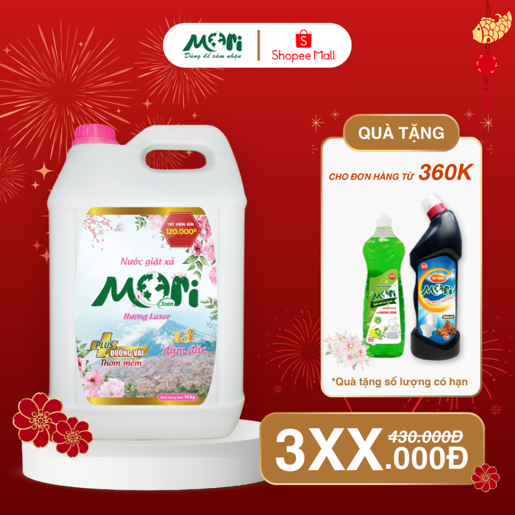 Nước giặt xả Mori Clean 10kg thơm lâu, giat xa quần áo 2 trong 1 cửa trên, cửa trước