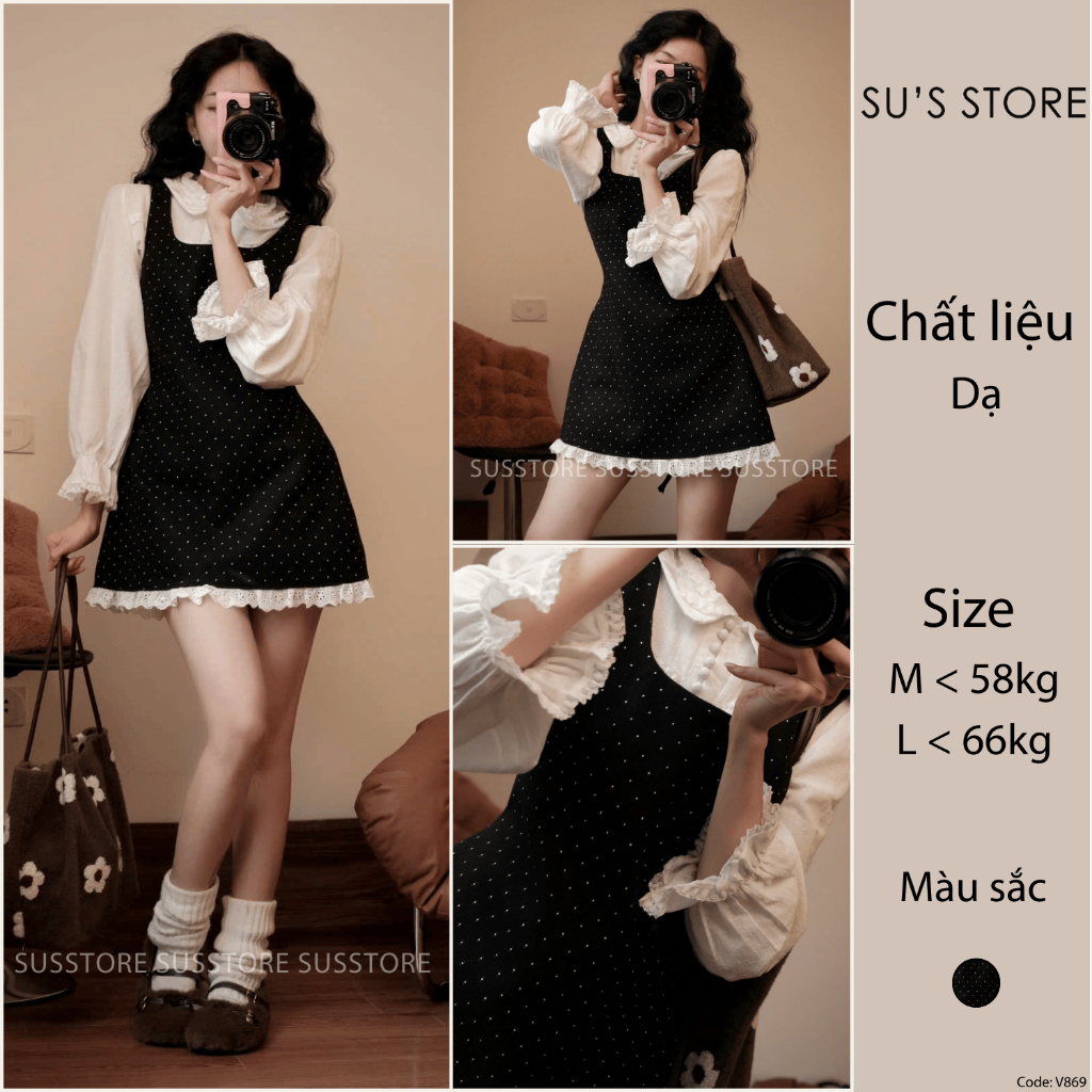 (KHÔNG KÈM ÁO TRONG) Váy Dạ Chấm Bi Viền Ren Dây Eo V869 Susstore Thời Trang Nữ | BigBuy360 - bigbuy360.vn