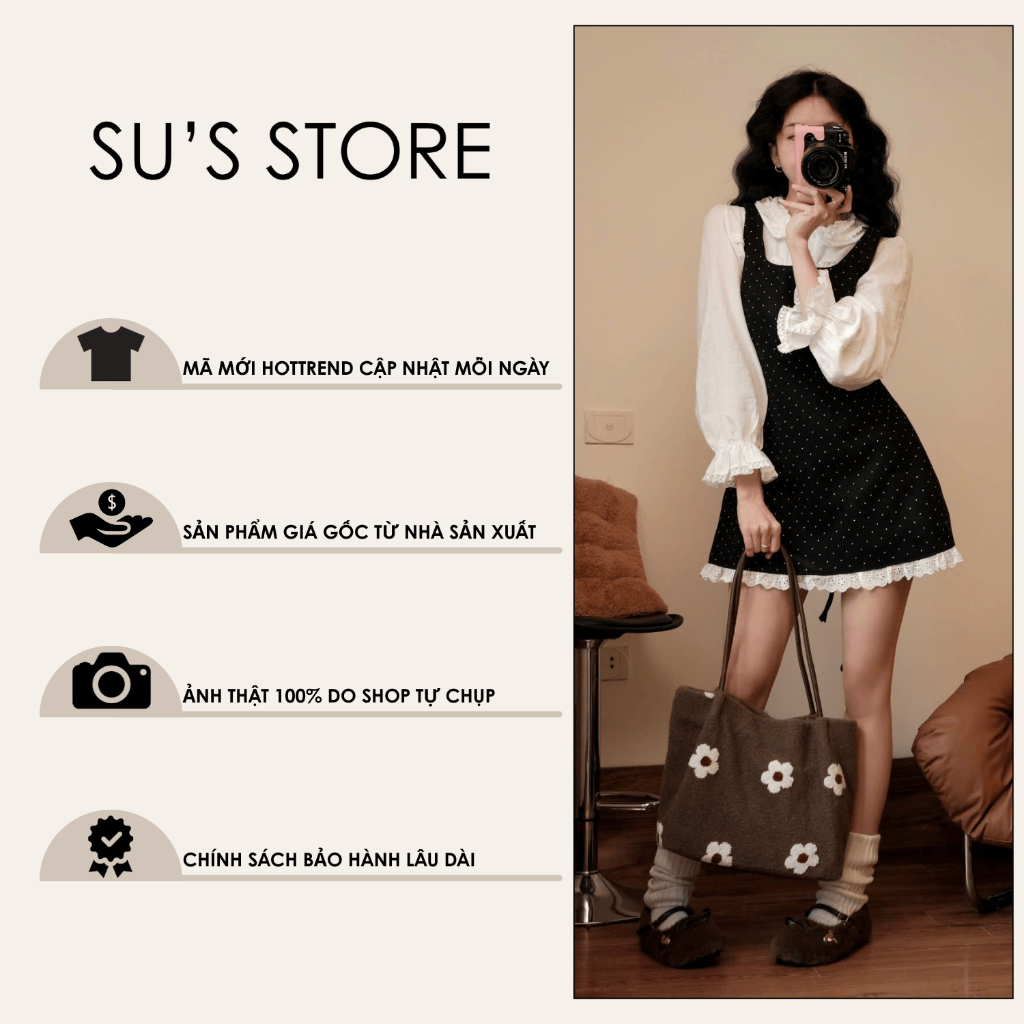 (KHÔNG KÈM ÁO TRONG) Váy Dạ Chấm Bi Viền Ren Dây Eo V869 Susstore Thời Trang Nữ | BigBuy360 - bigbuy360.vn