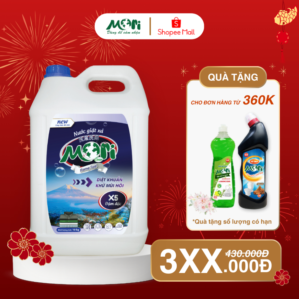 Can Nước giặt xả quần áo / vải thơm lâu tiết kiệm Mori Clean 10kg & 4.8kg & 1kg cho máy giặt