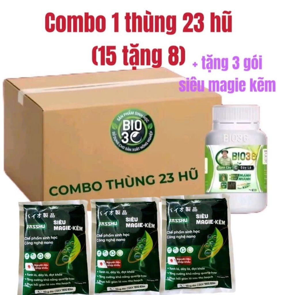 Combo 1 thùng 23 hũ Bio 36 (15 tặng 8) tặng 3 gói siêu magie kẽm 500g/gói. Bio 36 kích rễ mạnh, đi đ