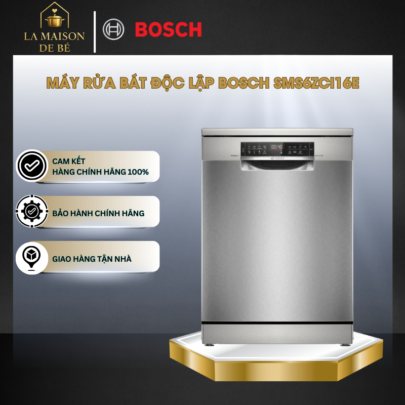Máy Rửa Bát Độc Lập Bosch SMS6ZCI16E – Serie 6 – Sấy Zeolith – 8 Chương Trình Rửa Hiện Đại - LMS