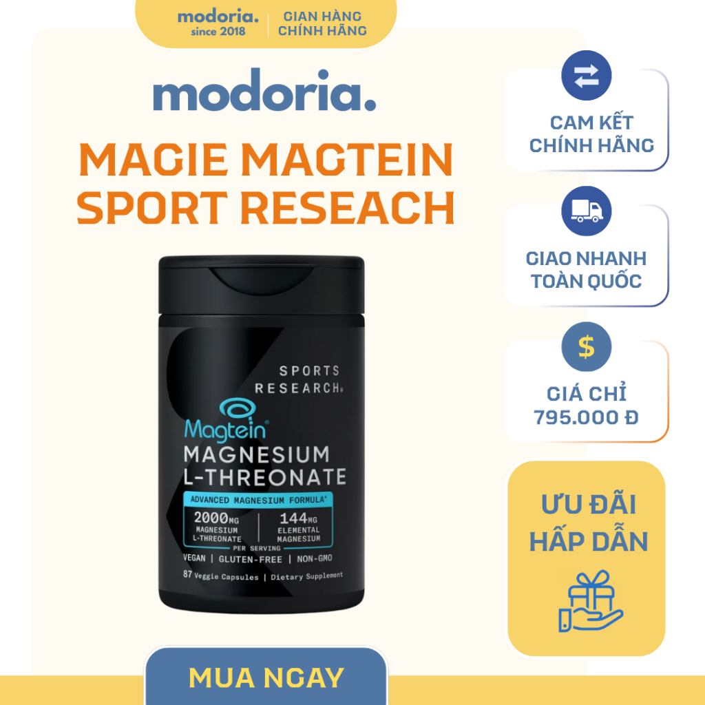 [modoria.] Viên bổ sung Magie S.R Magtein Magnesium L-Threonate 2000mg 87 viên Mỹ