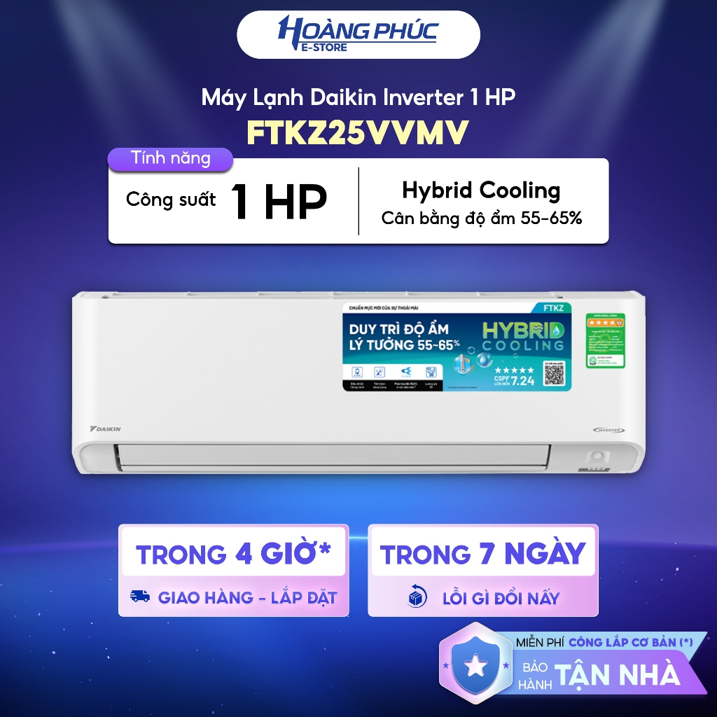 Máy Lạnh | Điều Hoà DAIKIN Inverter 1.0 HP FTKZ25VVMV [TOÀN QUỐC](CHỈ GIAO - KHÔNG LẮP)