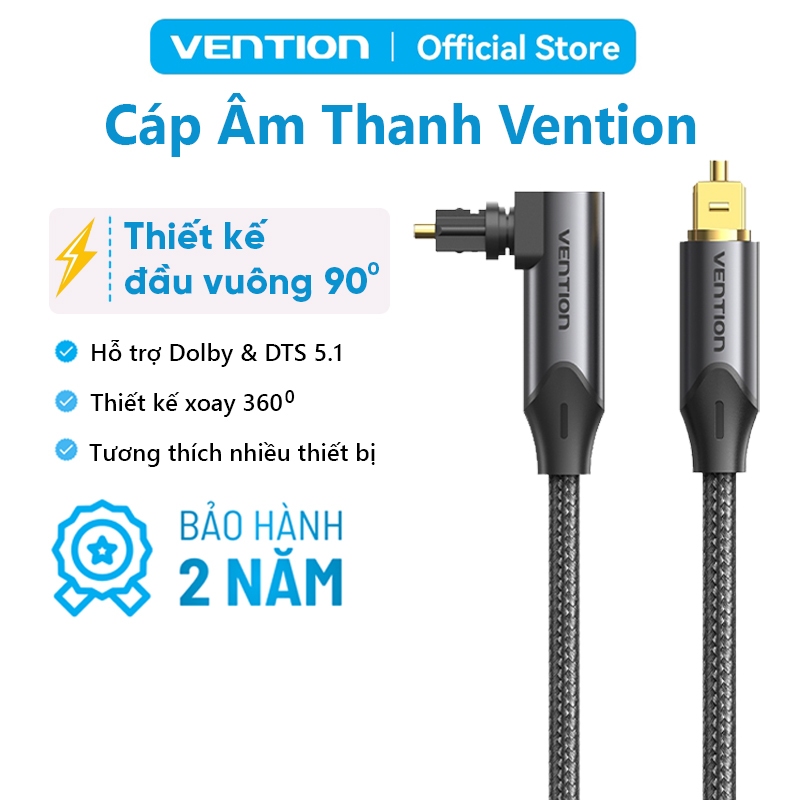 Cáp Quang Âm Thanh Vention Cáp Audio Mạ Vàng Tín Hiệu Ổn Định Thiết Kế 90° Tiện Lợi | Nhiều Độ Dài 0