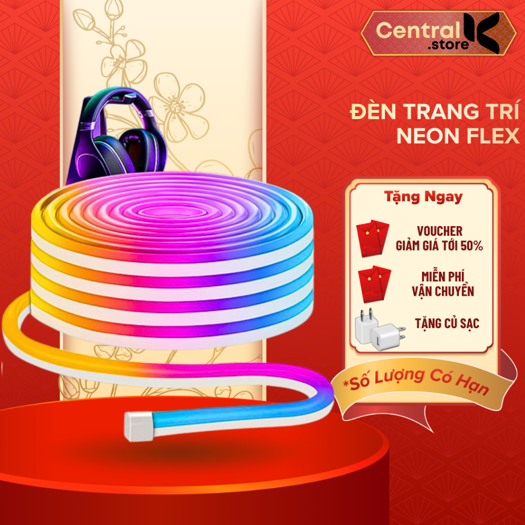 Đèn Led NEON Flex aRGB Chạy Đuổi, Cảm biến âm thanh, App & Điều Khiển. Tặng kèm nguồn
