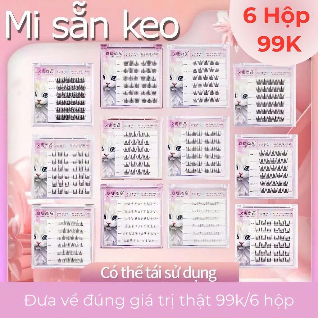 Lông Mi Gỉa Sẵn Keo MJ Shangpin, Mi Tự Dính, Mi Gỉa Tái Sử Dụng, 6 hộp/hộp 99k, Chống Nước 24H, Dáng