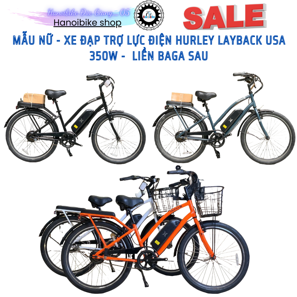 (SALE) mẫu nữ - Xe đạp trợ lực điện HURLEY LAYBACK USA - pin 500w- liền baga