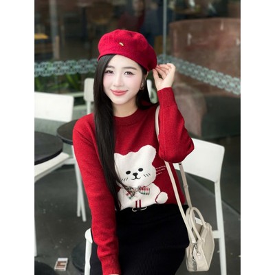 Áo len nữ Evalover mã 1011 cổ tròn chất len ép dầy dăn, free size kiểu dáng dễ mặc