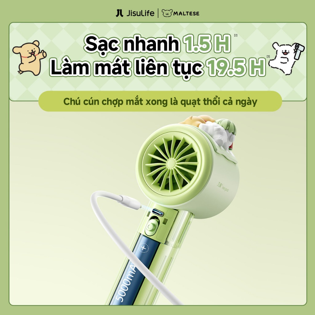 [JisuLife x Maltese] Quạt cầm tay Pro1 cao cấp pin 5000mAh sạc lại gió siêu mạnh 100 mức màn hình LED dùng đi học đi làm | BigBuy360 - bigbuy360.vn