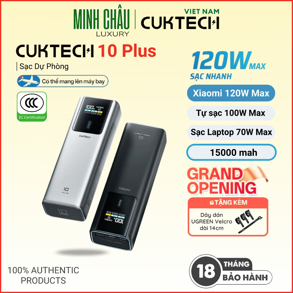 Pin Sạc Dự Phòng CUKTECH 10 Plus Sạc Nhanh 120W 15000mAh Hỗ Trợ Xiaomi 120W, Laptop70W Samsung 45W -